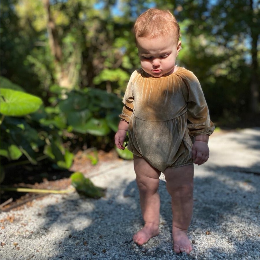 Vignette Daisy Velvet Bubble Romper in Gold 18-24 months
